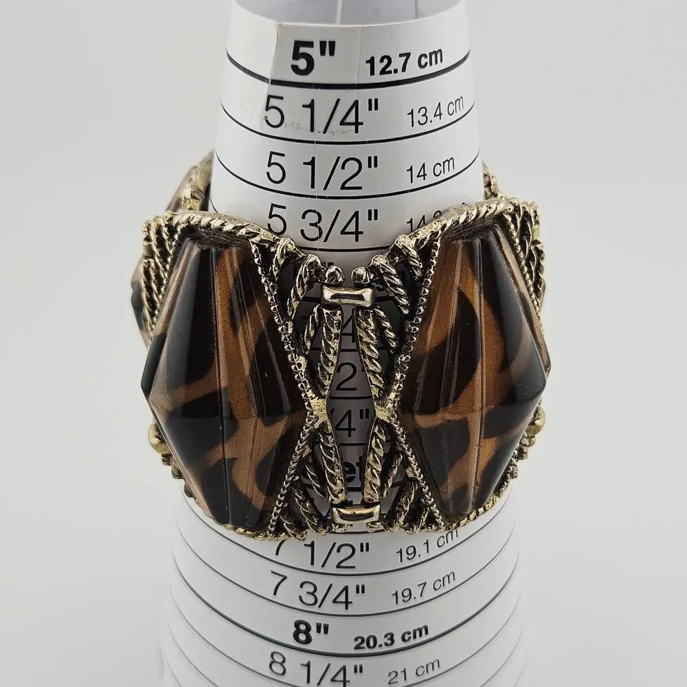 Vintage Silver Tone Chunky Panel Bracelet Animal Print Selro Style Twisted Metal
